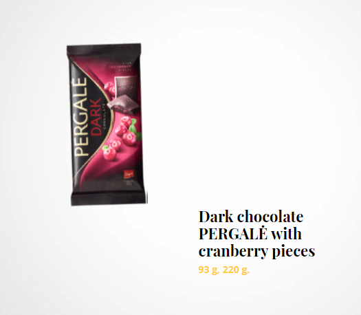 Dark chocolate PERGALĖ with cranberry pieces