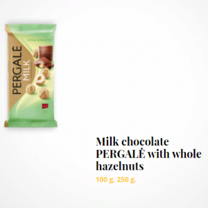 Lithuanian Milk chocolate PERGALĖ with whole hazelnuts  – 250 gr